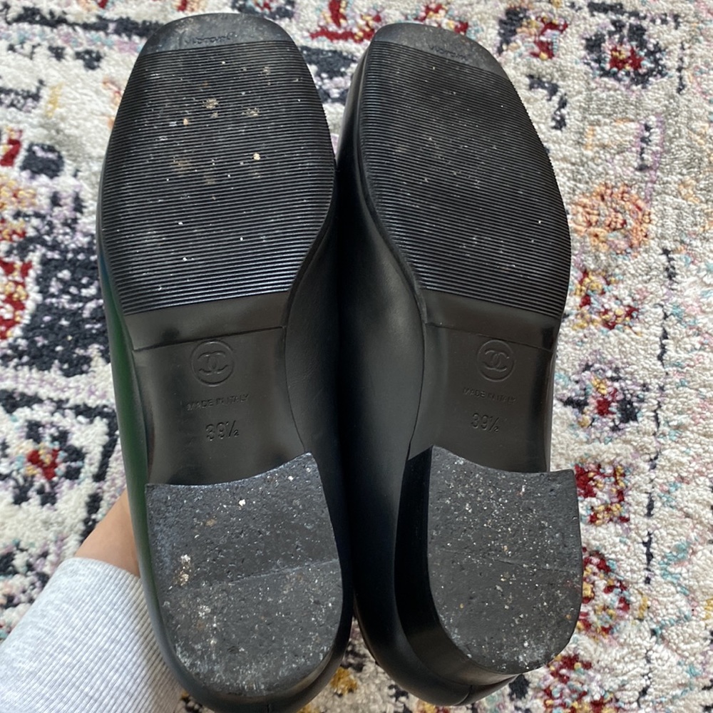 Chanel Black Leather CC Chain Link Slip On Loafers Size 39.5 - Picture 9 of 9
